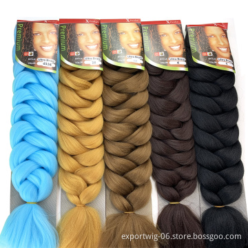 Wholesale jumbo hair braid 82inch pre stretched cheap private label crochet synthetic braiding hair extension